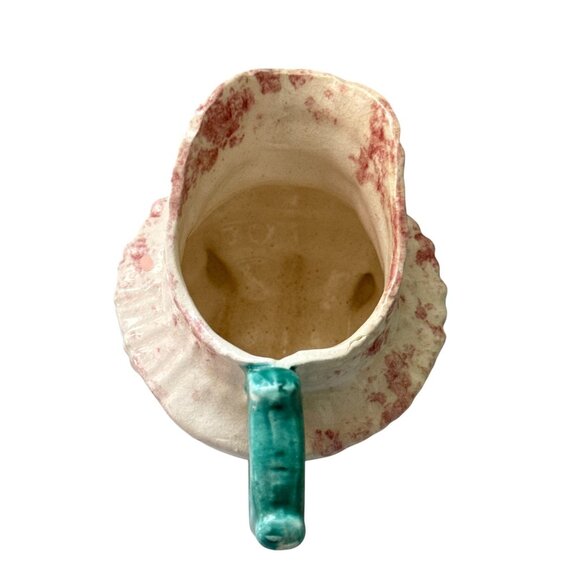Great Bay Pottery Handcrafted Pink Spongeware Creamer Pitcher with Green Handle - Picture 4 of 11